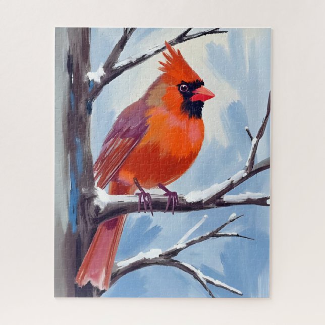 Roter Kardinal Winter Aquarellmalerei Puzzle (Vertikal)