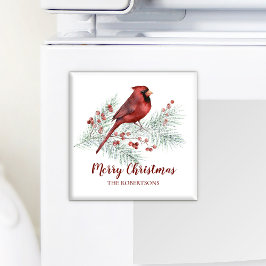 Roter Kardinal Winter Pine Berries Frohe Weihnacht Magnet