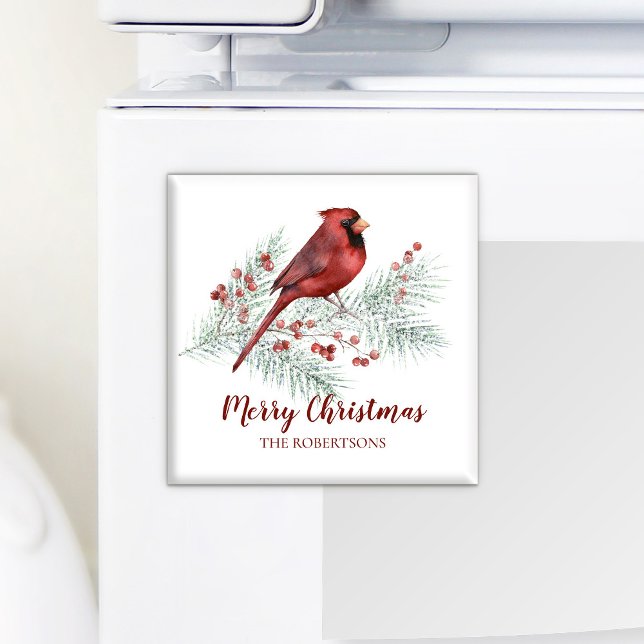 Roter Kardinal Winter Pine Berries Frohe Weihnacht Magnet (Von Creator hochgeladen)