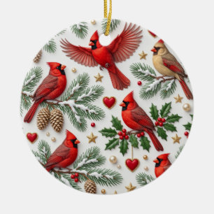 Roter Kardinal Winterkiefer Vogel Keramik Weihnach Ornament