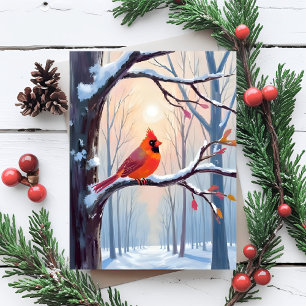 Roter Kardinal Winterwald Weihnachten Wasserfarb