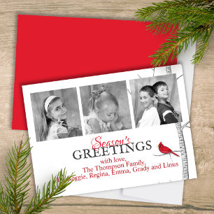 Roter Kardinal Woodland Winter Tree Multi Foto Feiertagskarte