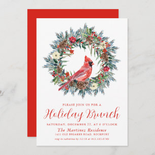 Roter Kardinal Wreath Holiday Brunch Einladung