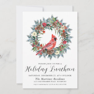 Roter Kardinal Wreath Holiday Luncheon Einladung