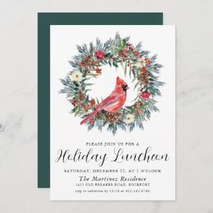 Roter Kardinal Wreath Holiday Luncheon Einladung