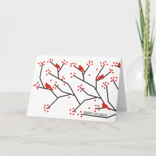Roter Kardinal, Zweig & Beeren  Weihnachtsfeiertag Feiertagskarte