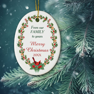 Roter Kardinals-Stechpalmen-Weihnachtsplätzchen Keramik Ornament