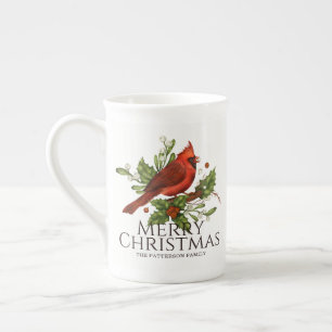 Roter Kardinals-Stechpalmen-Weihnachtstee-Geschenk Prozellantasse