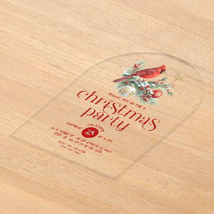 Roter Kardinals-Weihnachtsstrauß Retro-Typografie Acryleinladungen