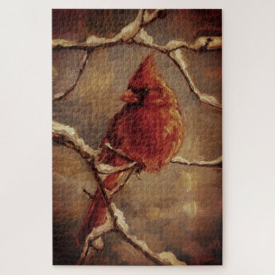 Roter Kardinalvogel-Ölgemälde – Winterzweig Puzzle