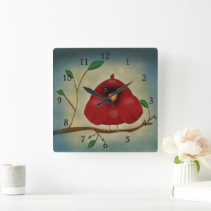 Roter Kardinalvogel Quadratische Wanduhr