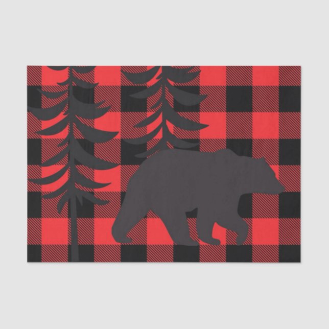 Roter Karierter Bär Silhouette Seidenpapier (Vorderseite)