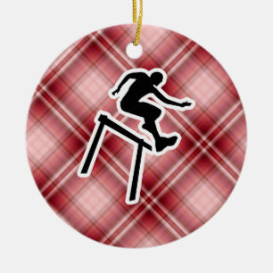 Roter karierter Hürdenspringer Keramikornament