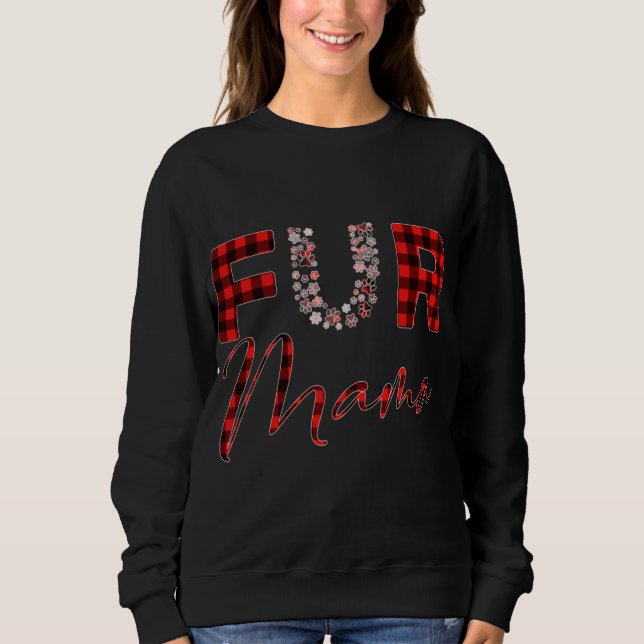 Roter karierter Mamma-Katze-Pfoten Sweatshirt (Vorderseite)