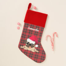 Roter Karierter Mops Velvet Linken Weihnachtsfest 