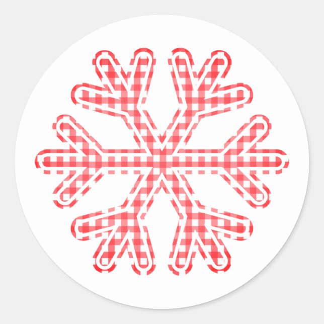 Roter Karierter Schneeflocken Rustikale Weihnachte Runder Aufkleber (Vorderseite)