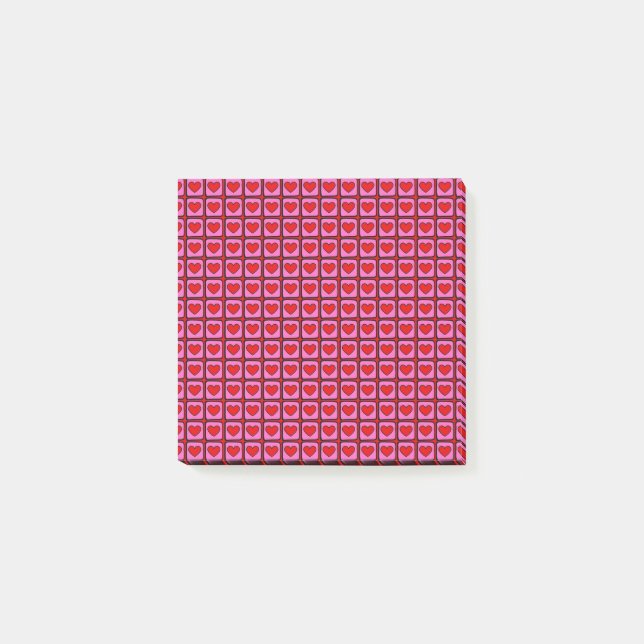 Roter Karo Herzmuster Retro Chic Büromaterial Post-it Klebezettel (Vorderseite)