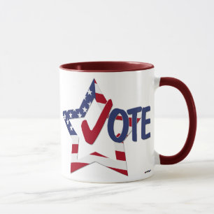 Roter Karo STIMMEN mit US-Flaggenstern Tasse