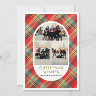 Roter Karo-Tartan-Bogen 3-Foto-Collage Weihnachten