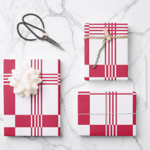 Roter Karo Tartan Streifen Geschenkpapier Set