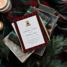 Roter Karo-Teddybär-Weihnachtsfeier