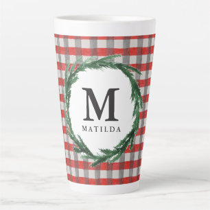 Roter Karo und Aquarellkranz Weihnachten Milchtasse