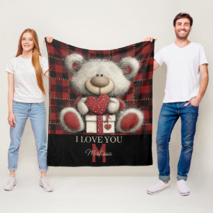 Roter Karobär Ich liebe dich Benutzerdefinierter N Fleecedecke