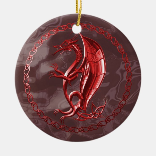 Roter keltischer Drache Keramik Ornament (Vorne)