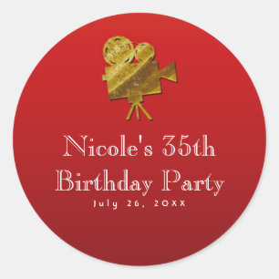 Roter Kino- & Goldstern Hollywood-Partyartikel Runder Aufkleber