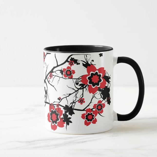 Roter Kirschblüten-Kirschblüte-Entwurf Tasse (Rechts)