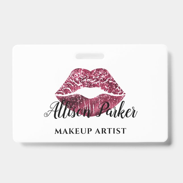 Roter Kiss Lips Glitzer Makeup Artist Business Ausweis (Vorderseite)