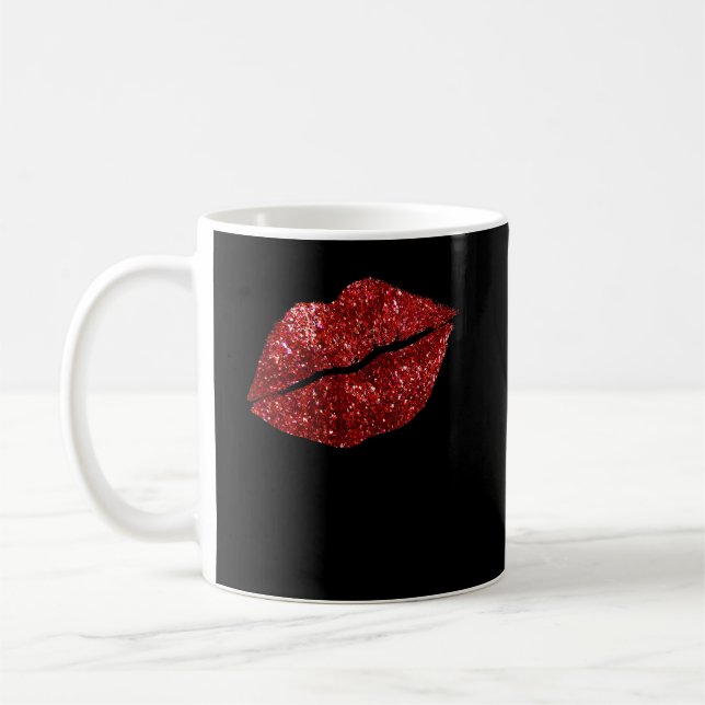 Roter Kissenstift Glitzer, Lips Kiss Red Lips V Kaffeetasse (Links)