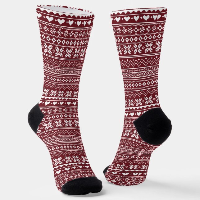 Roter klassischer Weihnachtspullover Muster Socken (Gewinkelt)