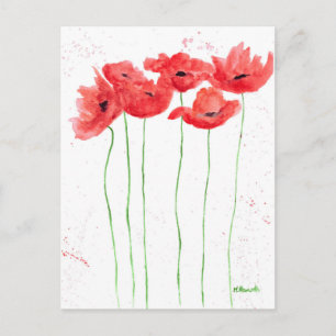 Roter Klatschmohn, Wasserfarben, Natur, rustikal,  Postkarte