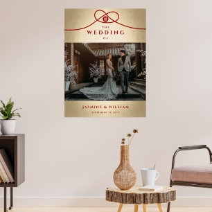 Roter Knopf Union Doppeltes Glück Chinesische Hoch Poster