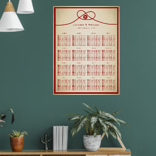 Roter Knoten Doppelte Glück Hochzeits-Sitzordnung Poster