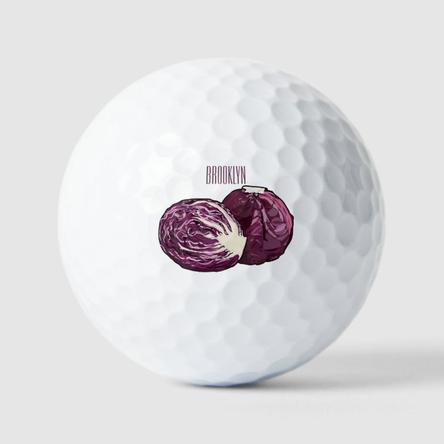 Roter Kohl Cartoon Abbildung Golfball (Vorderseite)