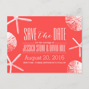Roter Korallenfisch und SandDollar Save the Date Ankündigungspostkarte