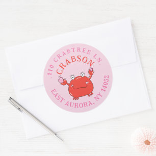 Roter Krab mit dem Rücksendeaufkleber für die Herz Runder Aufkleber