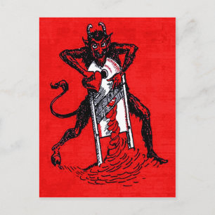 Roter Krampus schneidet Herz Postkarte