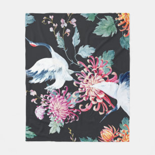 Roter Kranich-Chrysantheme-Aquarellmuster Fleecedecke
