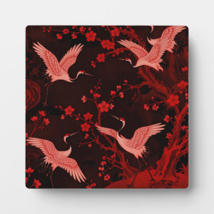 Roter Kranich-Kirschblüten-Chinoiserie-Muster Fotoplatte