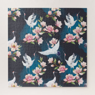 Roter Kranich Magnolie: Japanische Aquarellmalerei Puzzle