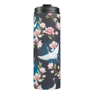 Roter Kranich Magnolie: Japanische Aquarellmalerei Thermosbecher