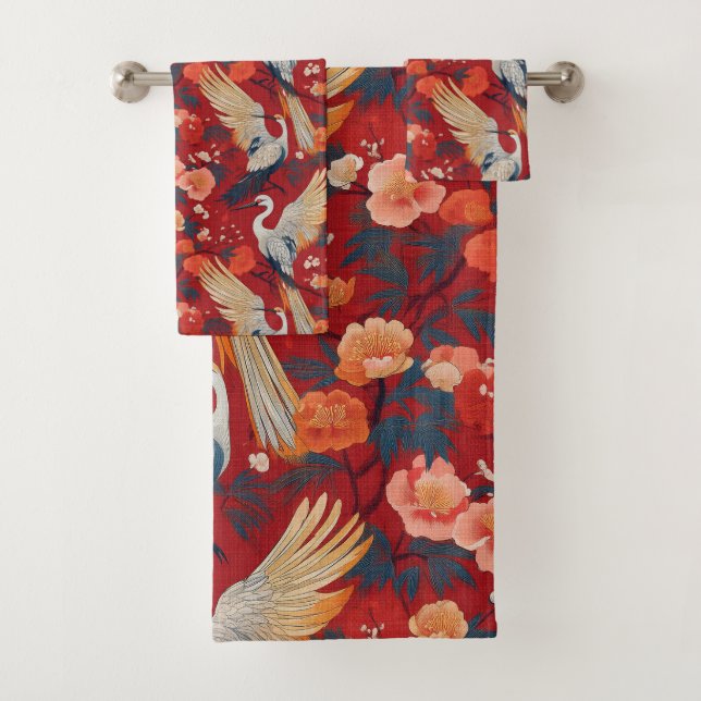 Roter Kranich und Pony Badhandtuch Set (Insitu)