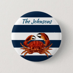 Roter Krebs an der Küste - Nautische Streifen Button