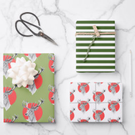 Roter Kreis Grüne Streifen Weihnachtsmuster Geschenkpapier Set