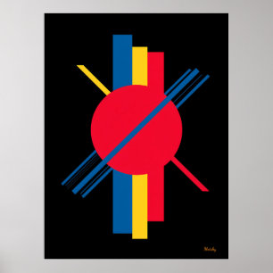 Roter Kreis mit Blau und Gelb Bars Bauhaus Poster
