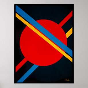 Roter Kreis mit blauen und gelben Diagonalen Bauha Poster