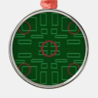 Roter Kreis über grüne geometrische Ornamente